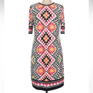 Eliza J Pink, Yellow & Black Geometric Print Midi Dress